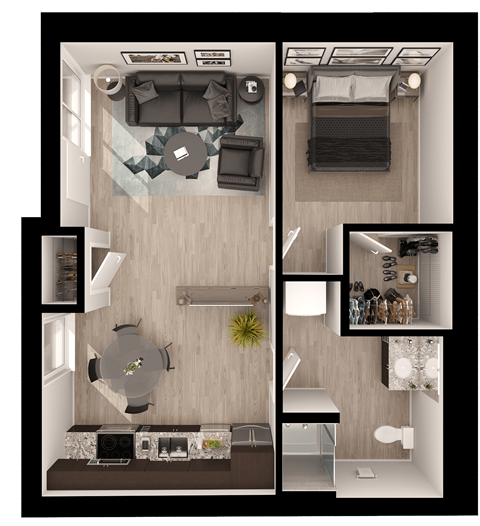 Anthem PDX 1 Bedroom Live / Work Floor Plan